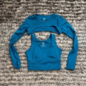 💘Teal Thumb-hole Long Sleeve 2-piece Crop Top Set💘